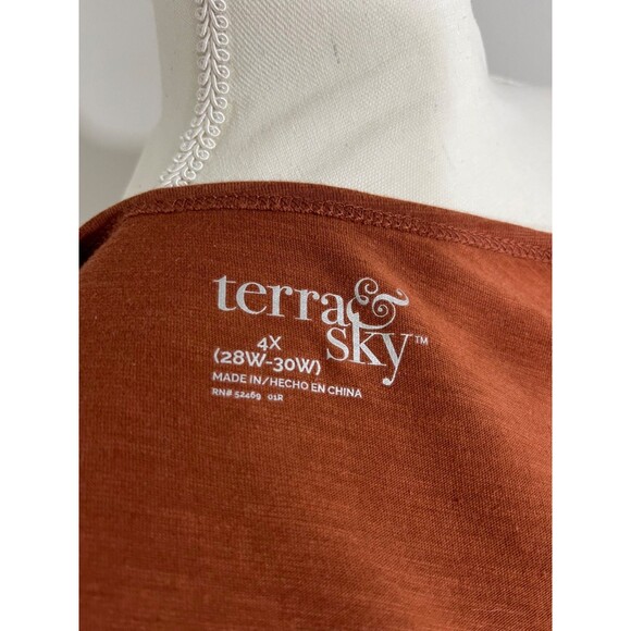 Terra & Sky Brown Rust Button V-Neck Babydoll Top Blouse Sizes 4 XL 28W-30W - Picture 6 of 6